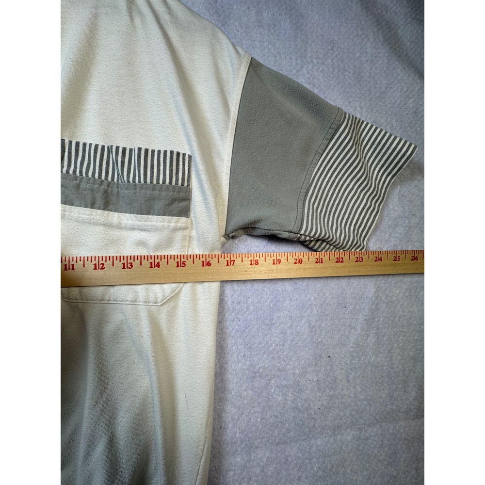Vintage Le Tigre Mens Colorblock Striped Knit Pocket Shirt Cream Grey Size M - Picture 7 of 7